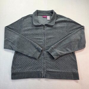 Pappagallo Gray Terry Cloth Star Pattern Full Zip Jacket Womens Large L
